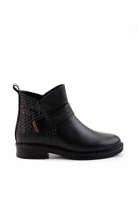 Siyah Siyah Hakiki Deri Kadın Bot & Bootie K02531270003