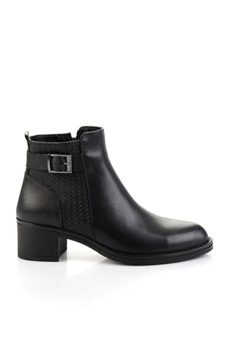 Siyah Siyah Hakiki Deri Kadın Bot & Bootie K02028733703