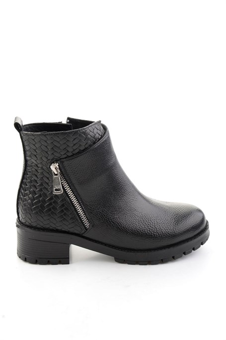 Siyah Siyah Hakiki Deri Kadın Bot & Bootie K02531230203