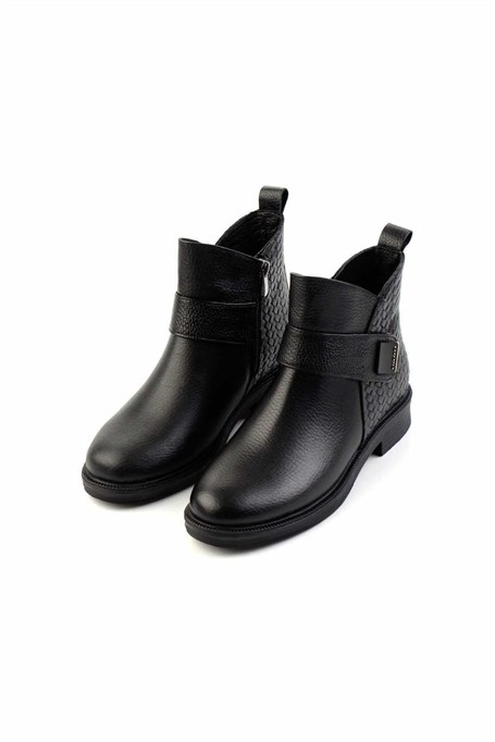 Siyah Siyah Hakiki Deri Kadın Bot & Bootie K02531270003