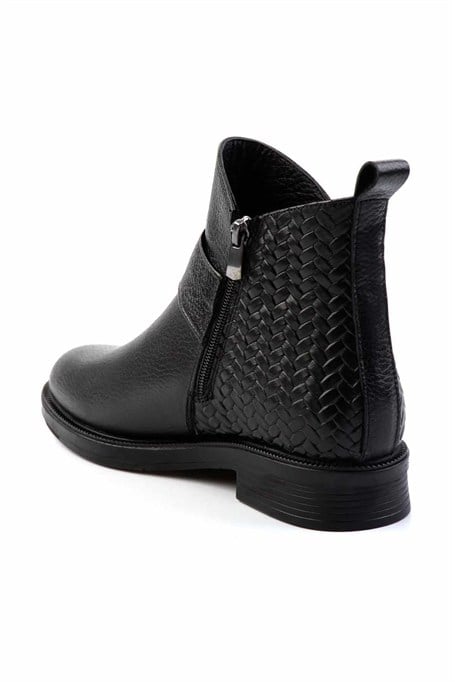 Siyah Siyah Hakiki Deri Kadın Bot & Bootie K02531270003