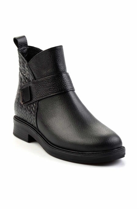 Siyah Siyah Hakiki Deri Kadın Bot & Bootie K02531270003