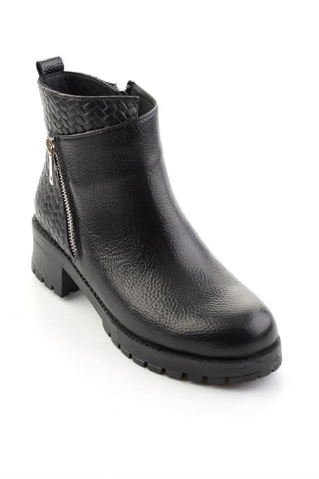Siyah Siyah Hakiki Deri Kadın Bot & Bootie K02531230203