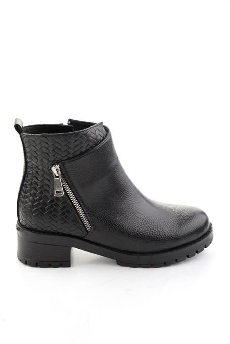 Siyah Siyah Hakiki Deri Kadın Bot & Bootie K02531230203