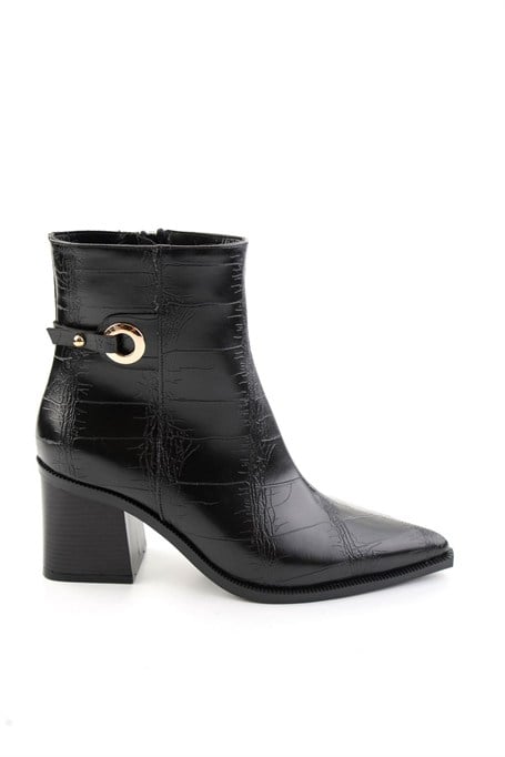 Siyah Siyah Kroko  Kadın Bot & Bootie K02565061509