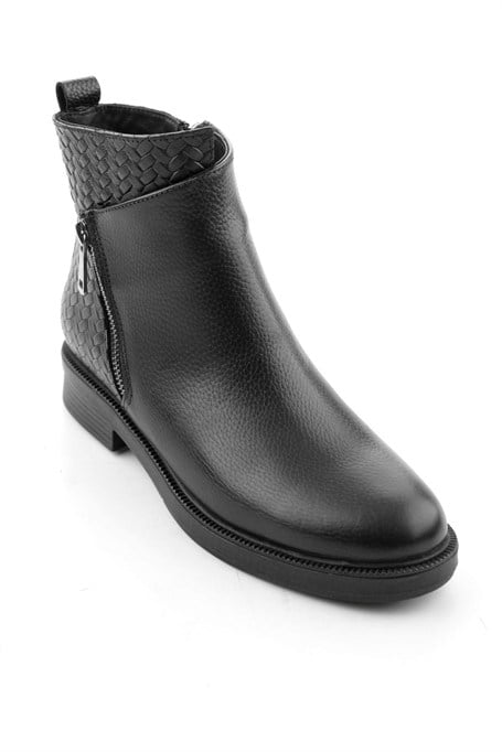 Siyah Siyah Örgü Hakiki Deri Kadın Bot & Bootie K02531207503