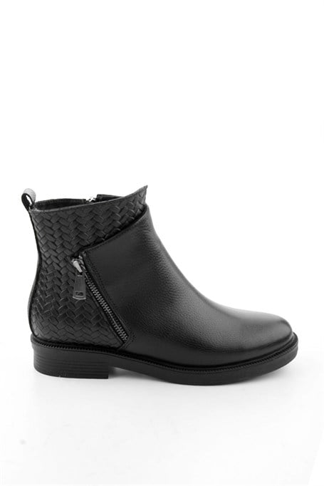 Siyah Siyah Örgü Hakiki Deri Kadın Bot & Bootie K02531207503