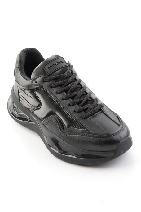 Siyah Siyah Streç  Kadın Sneaker K01228092409