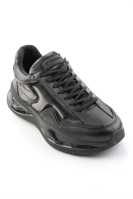 Siyah Siyah Streç  Kadın Sneaker K01228092409