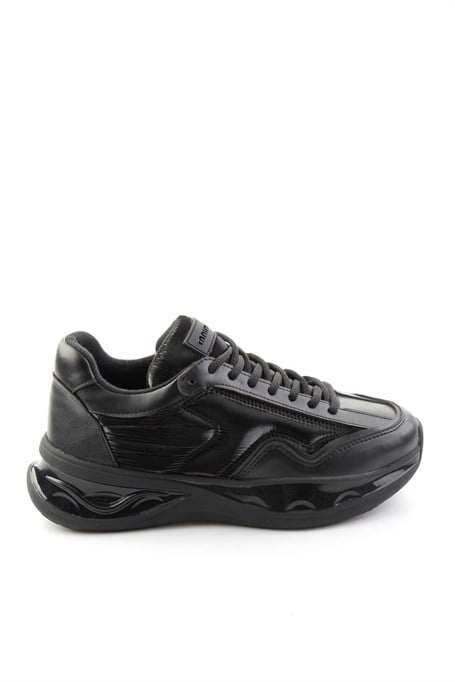 Siyah Siyah Streç  Kadın Sneaker K01228092409