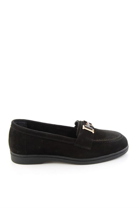 Siyah Süet Hakiki Deri Kadın Loafer Ayakkabı K01045358002
