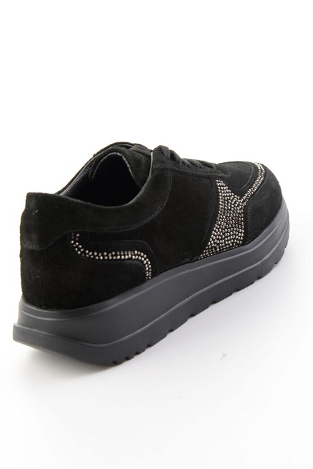Siyah Süet Hakiki Deri Kadın Sneaker K01753051402