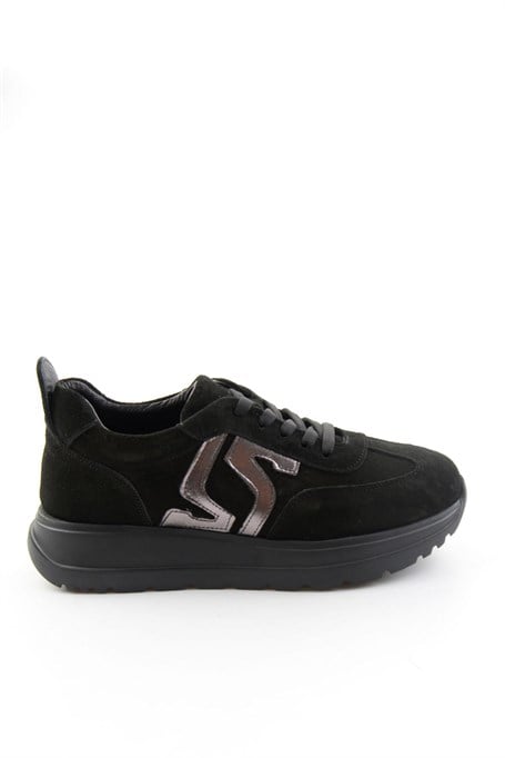 Siyah Süet Hakiki Deri Kadın Sneaker K01753050902