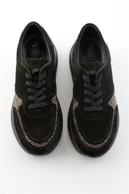 Siyah Süet Hakiki Deri Kadın Sneaker K01753051402