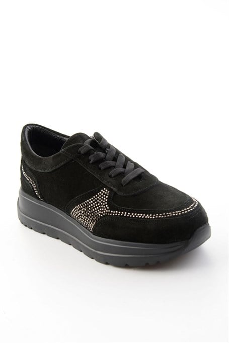 Siyah Süet Hakiki Deri Kadın Sneaker K01753051402