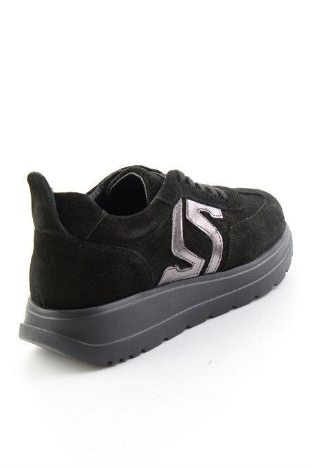 Siyah Süet Hakiki Deri Kadın Sneaker K01753050902