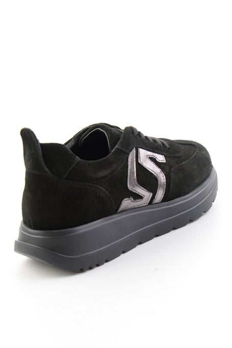 Siyah Süet Hakiki Deri Kadın Sneaker K01753050902