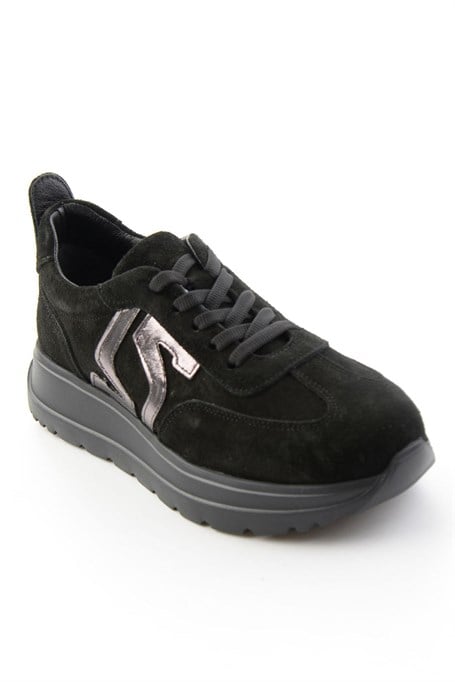 Siyah Süet Hakiki Deri Kadın Sneaker K01753050902