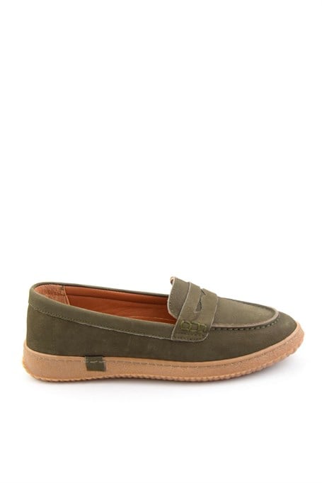 Yeşil Hakiki Deri Kadın Loafer Ayakkabı K01045050401