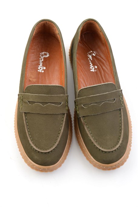 Yeşil Hakiki Deri Kadın Loafer Ayakkabı K01045050401