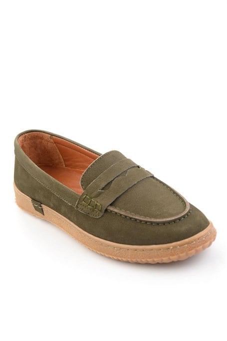 Yeşil Hakiki Deri Kadın Loafer Ayakkabı K01045050401