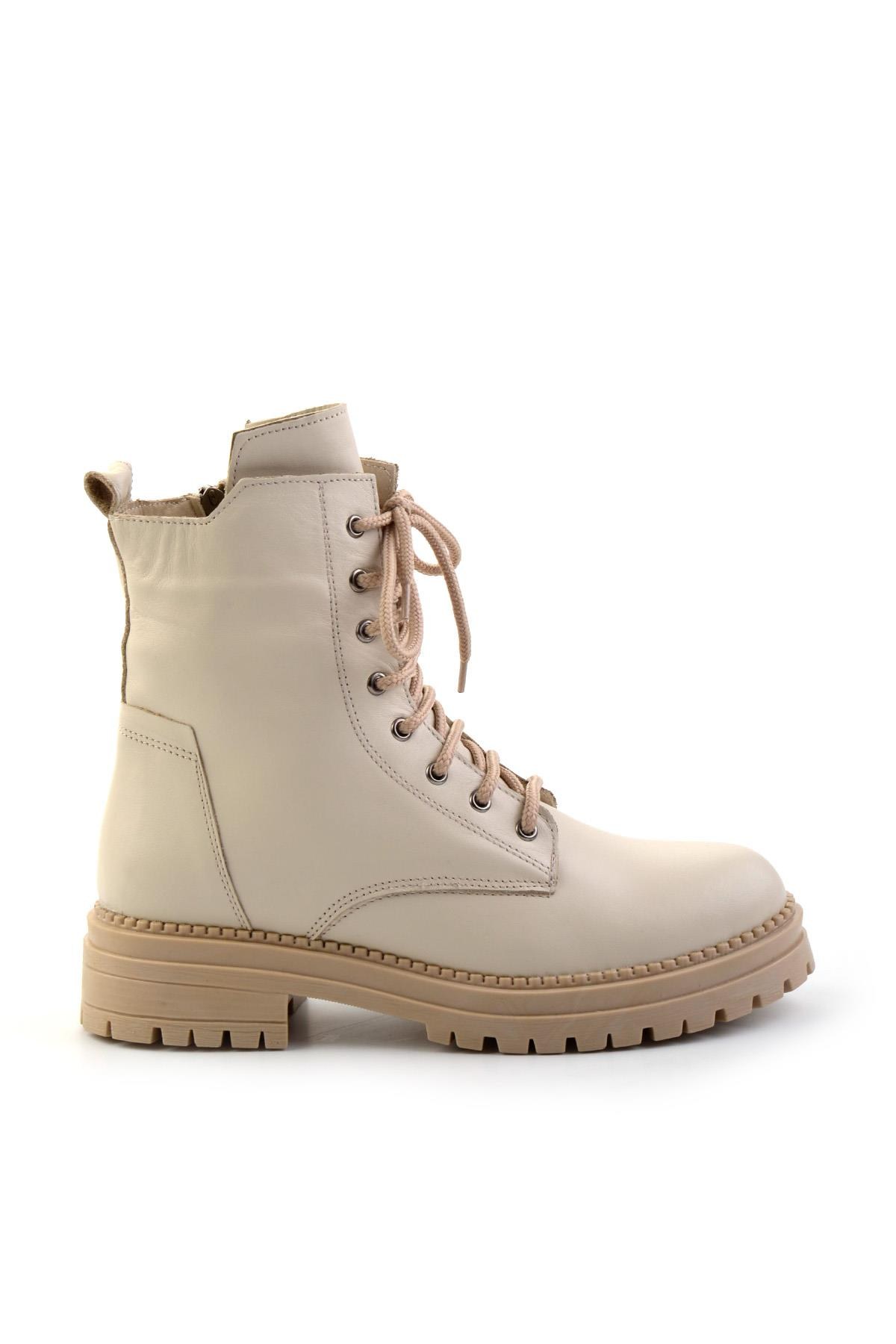 Bej Hakiki Deri Kadın Bot & Bootie K02040451203