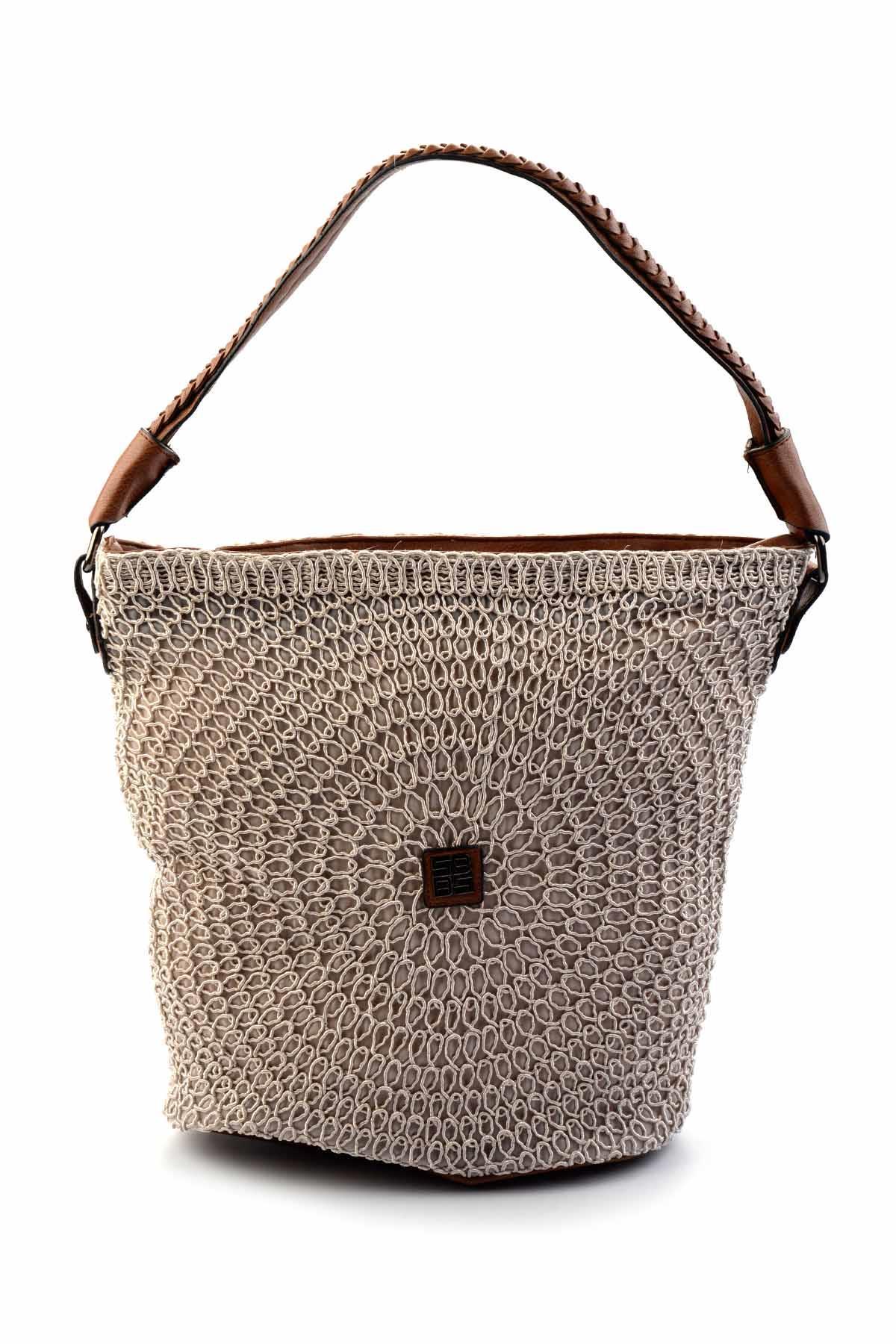 Bej Örgü  Kadın Omuz Çantası C06960189716