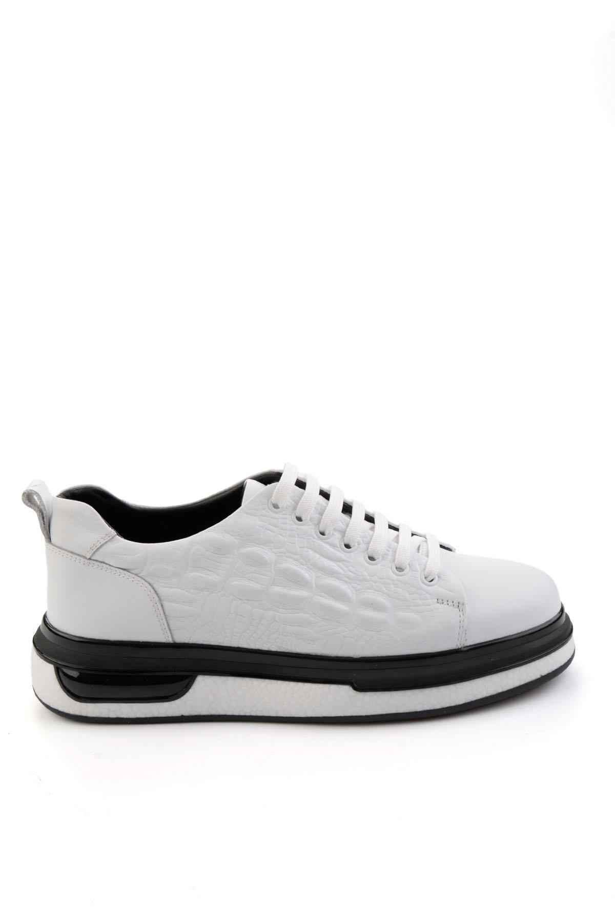 Beyaz Baskılı Hakiki Deri Erkek Sneaker E01811038003