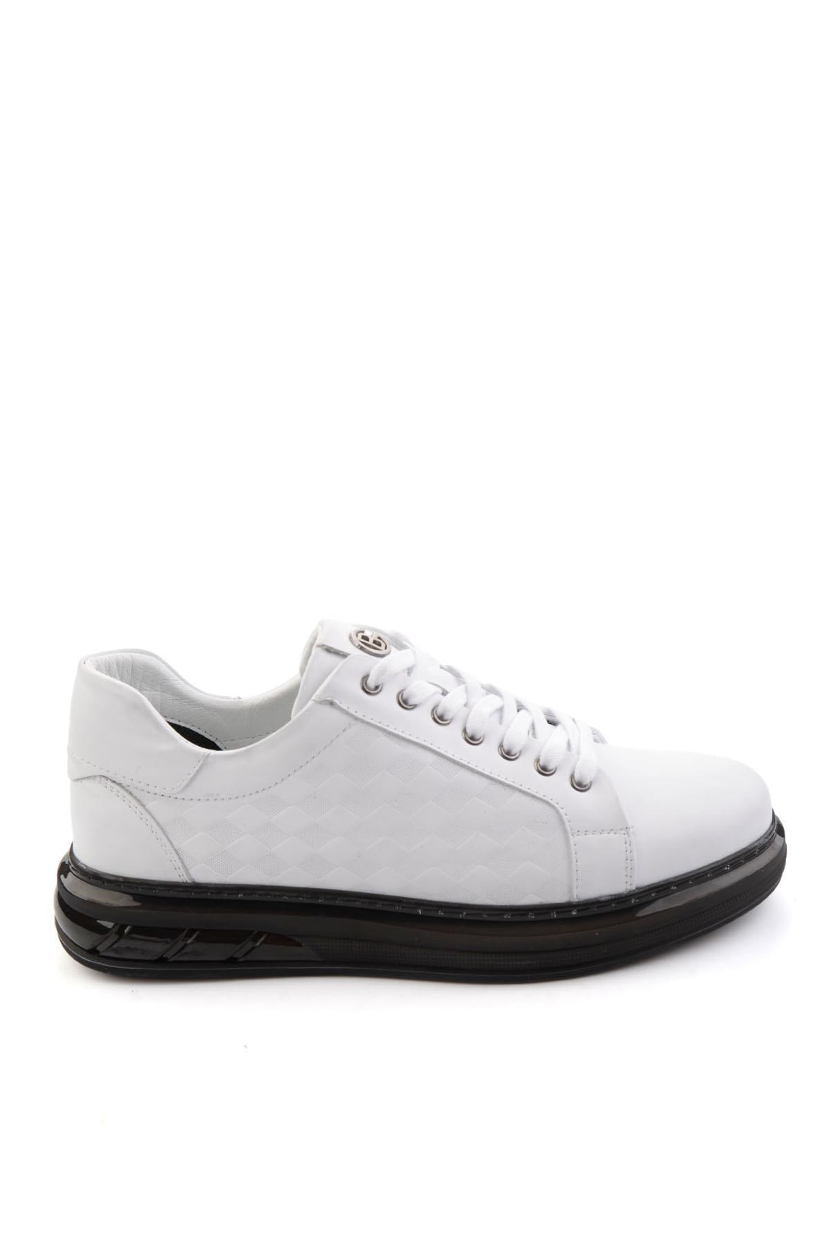 Beyaz Baskılı Hakiki Deri Erkek Sneaker E01080221143