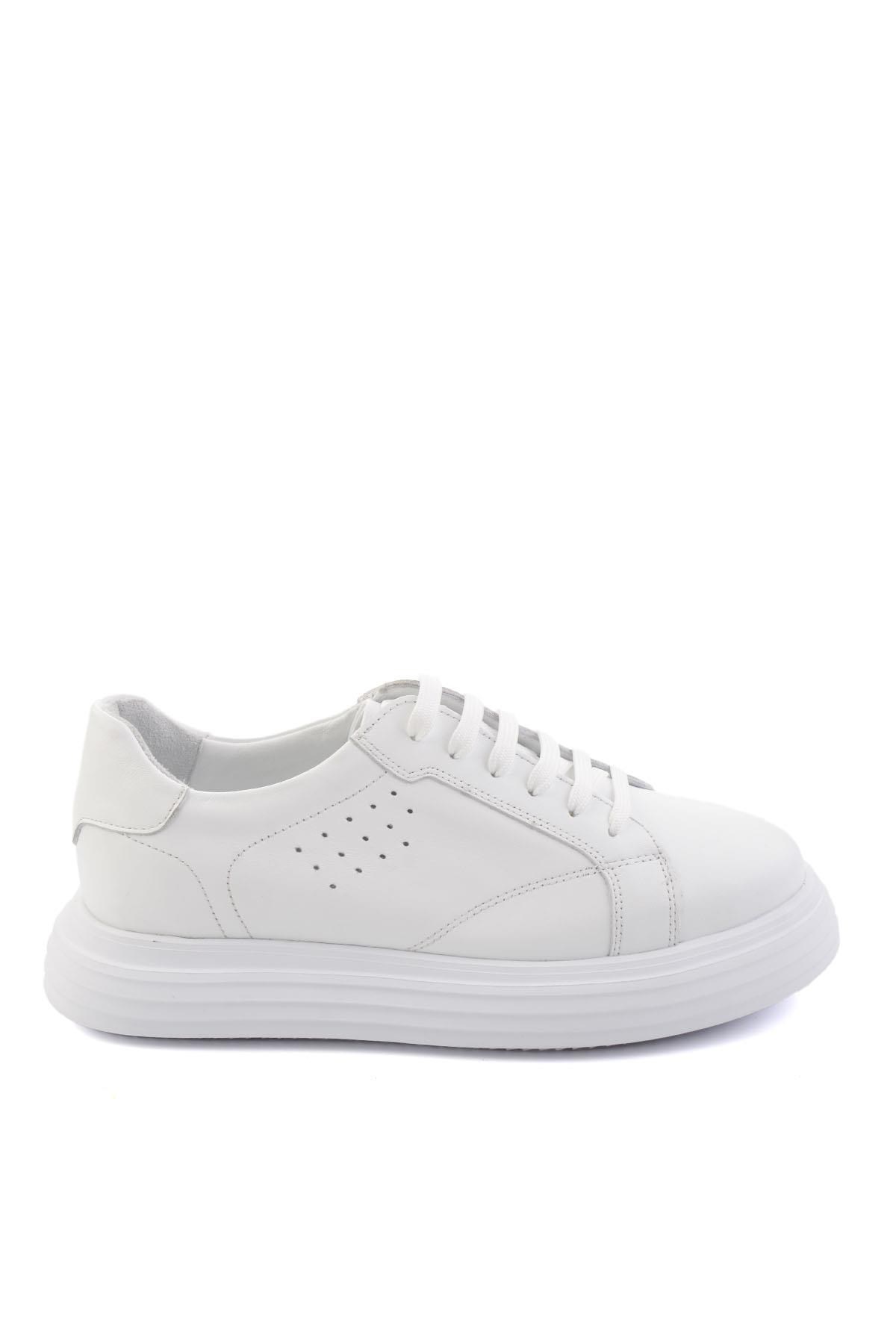 Beyaz Baskılı Hakiki Deri Erkek Sneaker E01811256003