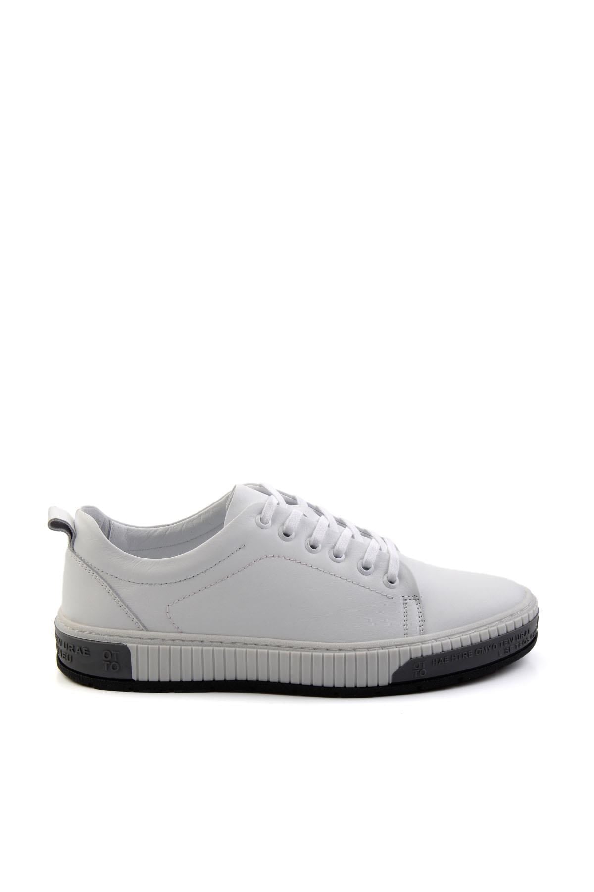 Beyaz Hakiki Deri Erkek Sneaker E01018033443