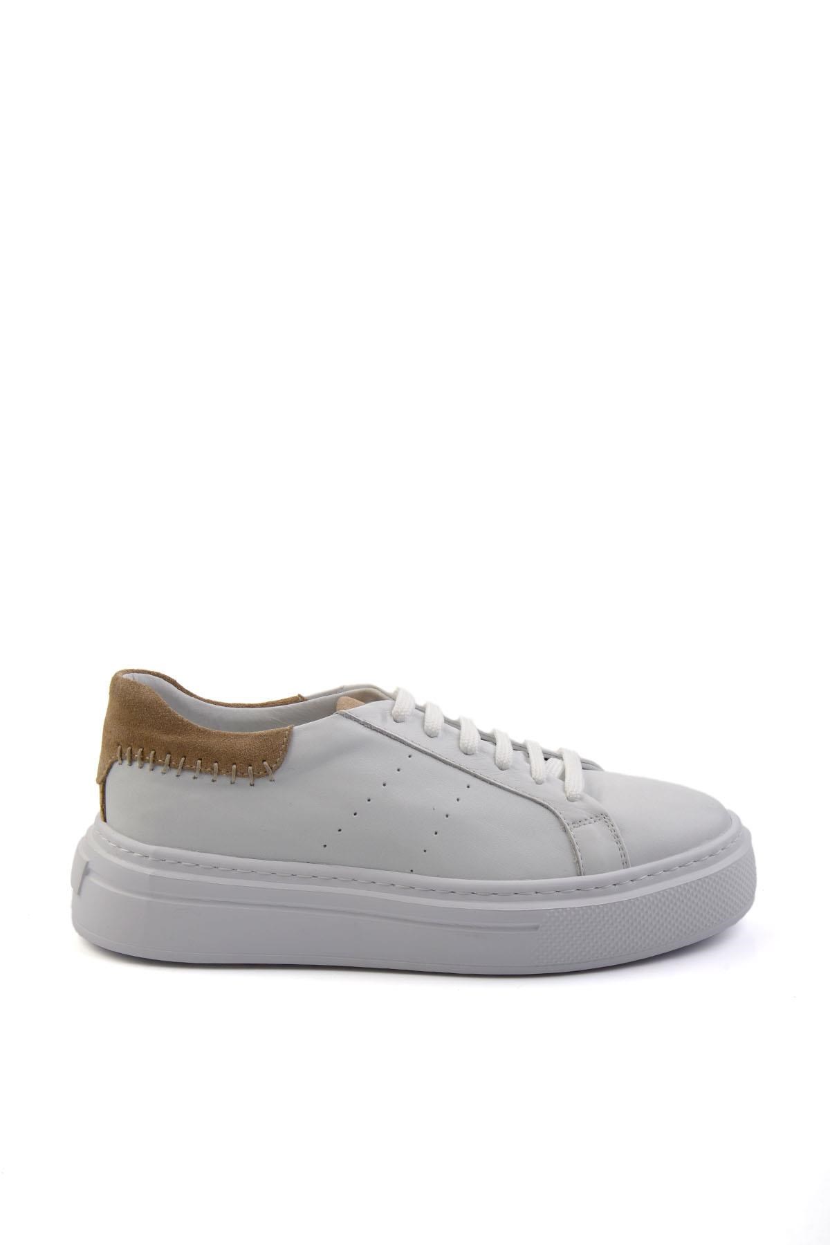 Beyaz Hakiki Deri Erkek Sneaker E01087114303