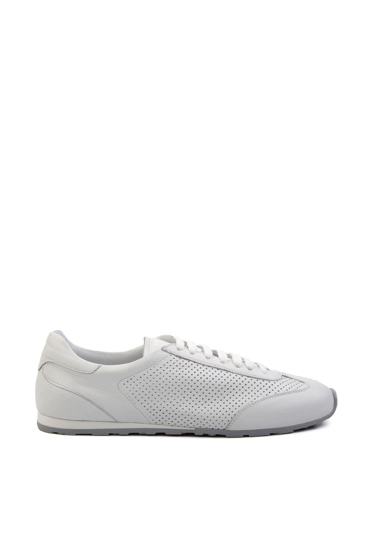 Beyaz Kırışık Hakiki Deri Erkek Sneaker E01083017103