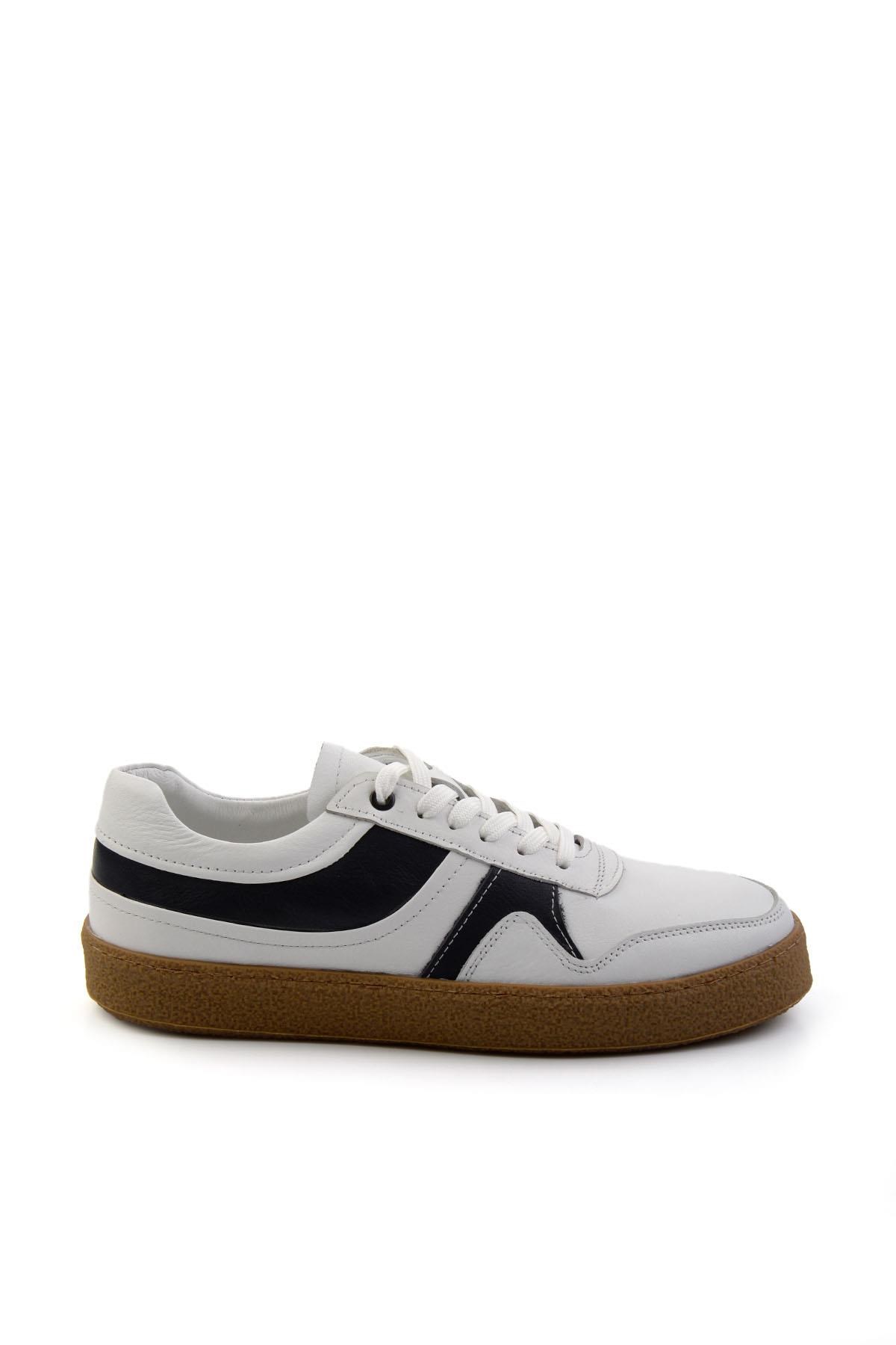 Beyaz Lacivert Hakiki Deri Erkek Sneaker E01585002603