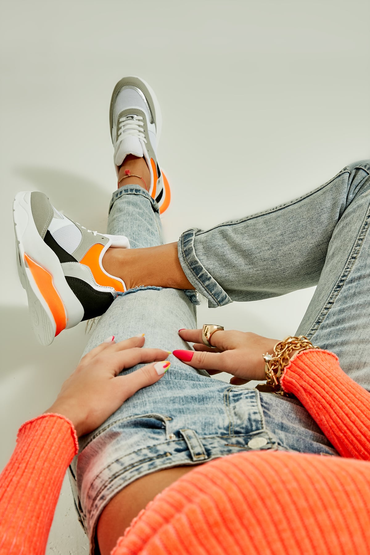 Beyaz/Turuncu Kadın Sneaker | Bambi