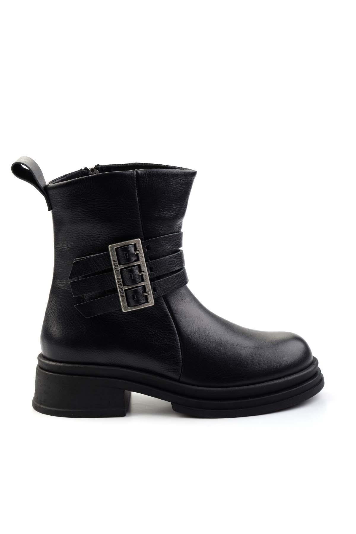 Black Leather Kadın Bot & Bootie HD0777004503