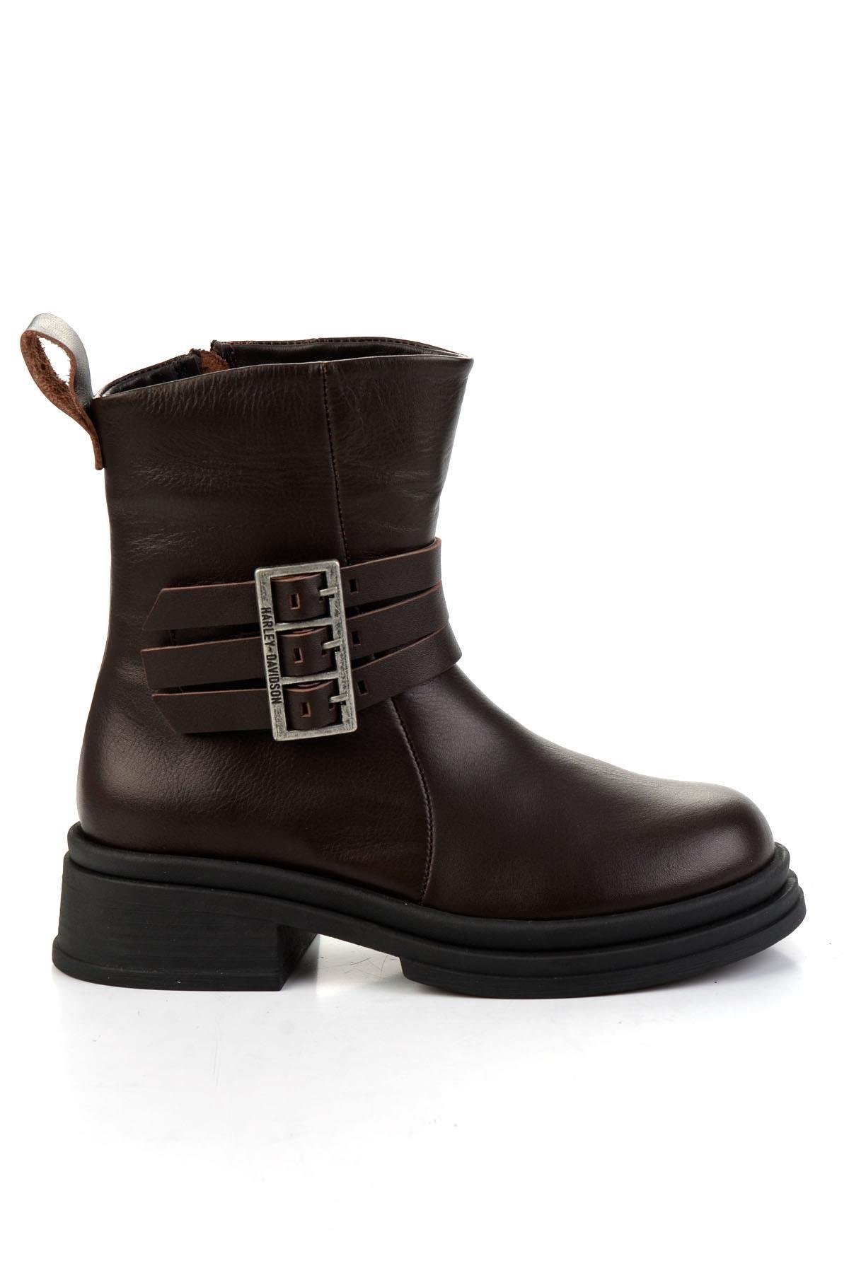 Brown Hakiki Deri Kadın Bot & Bootie HD0777004503