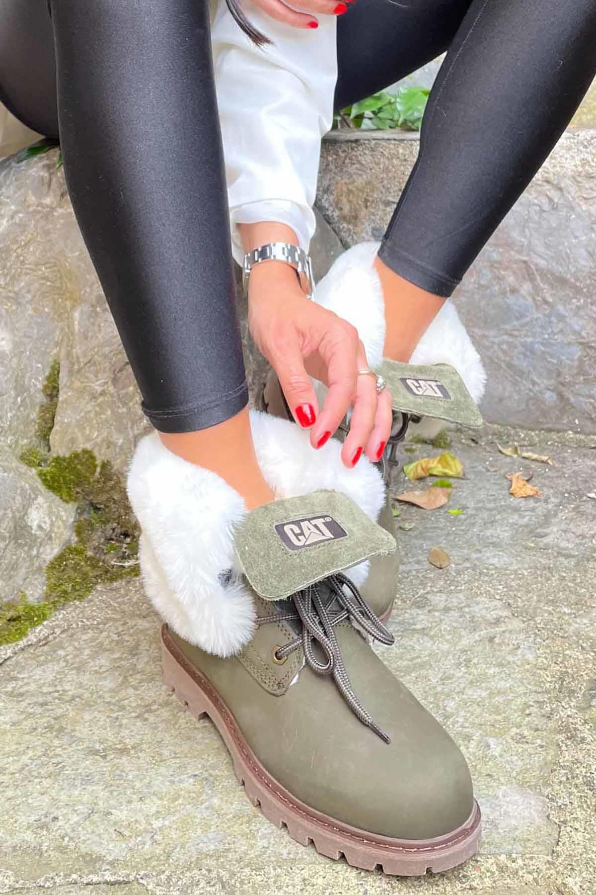 Dark Olive Hakiki Deri Kadın Bot & Bootie CAT0111118401
