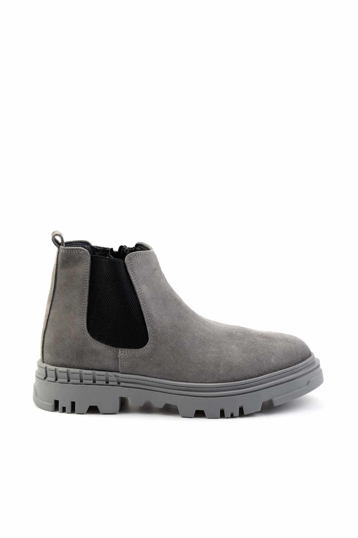 Gri Hakiki Deri Erkek Bot & Bootie E02811420302