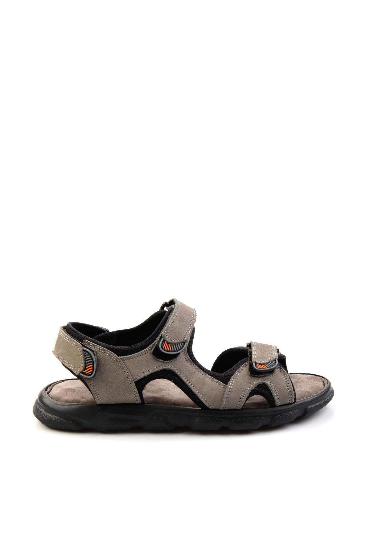 Gri Hakiki Deri Erkek Sandalet E05078102501