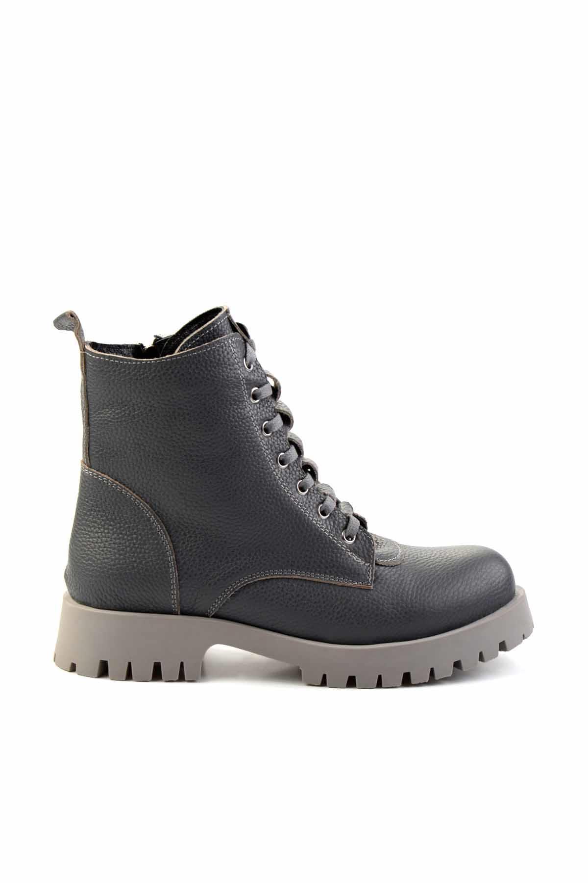 Gri Hakiki Deri Kadın Bot & Bootie K02028800803