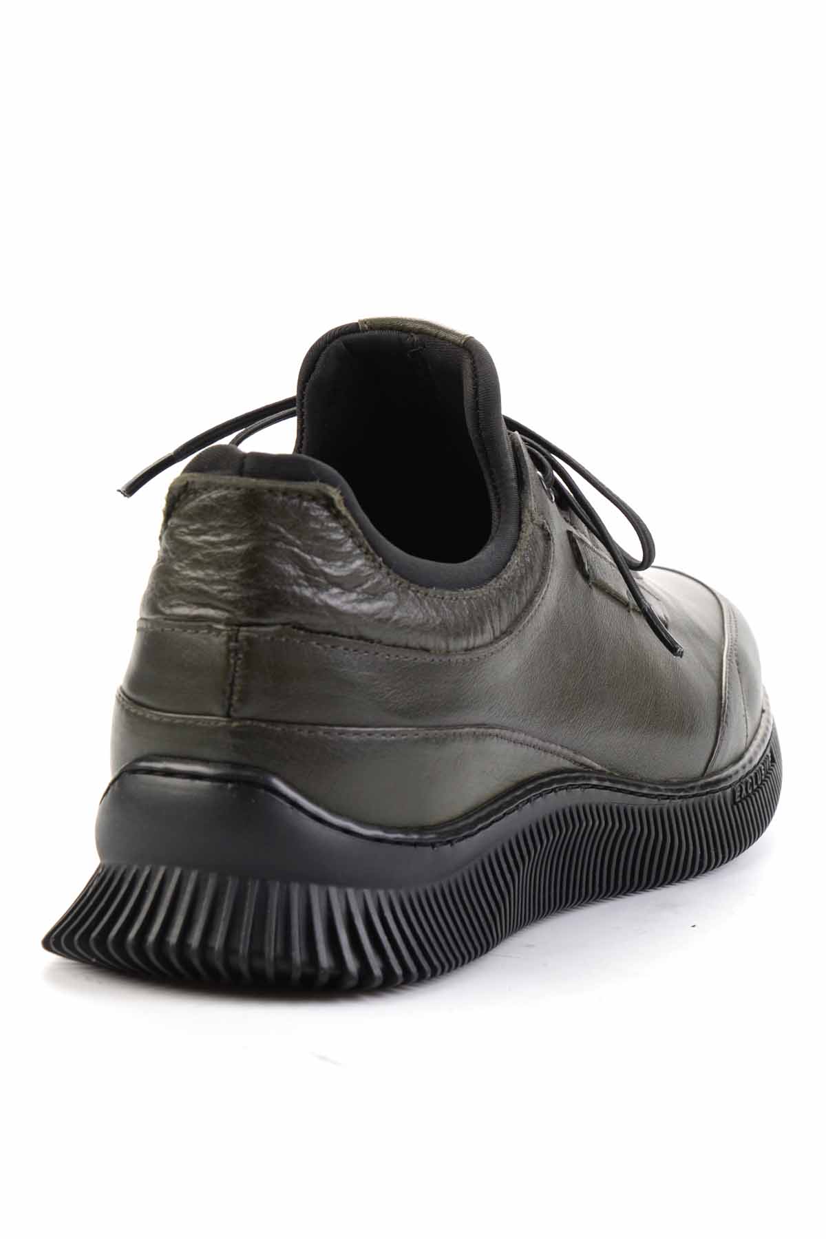 Haki/Siyah Streç Hakiki Deri Erkek Sneaker Ayakkabı