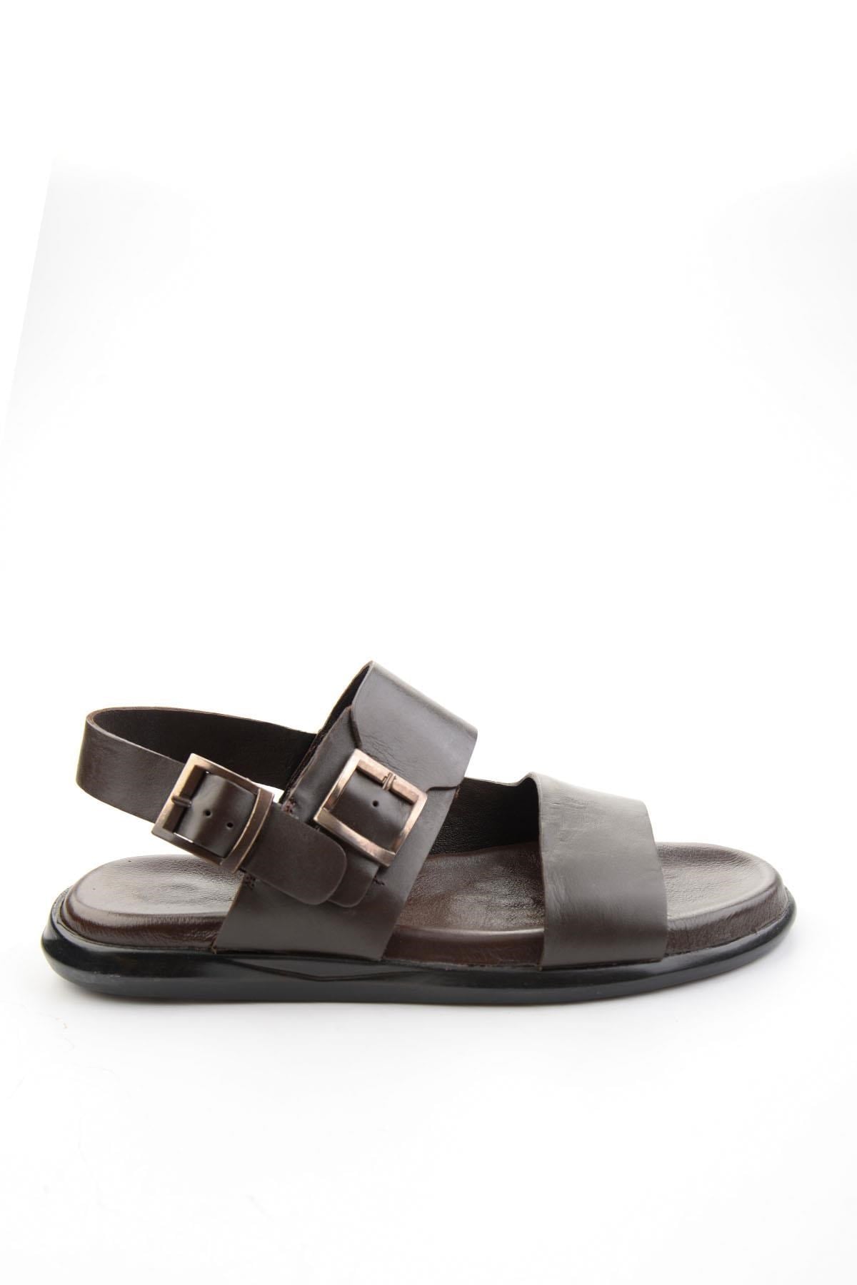 Kahve Hakiki Deri Erkek Sandalet E05557259703