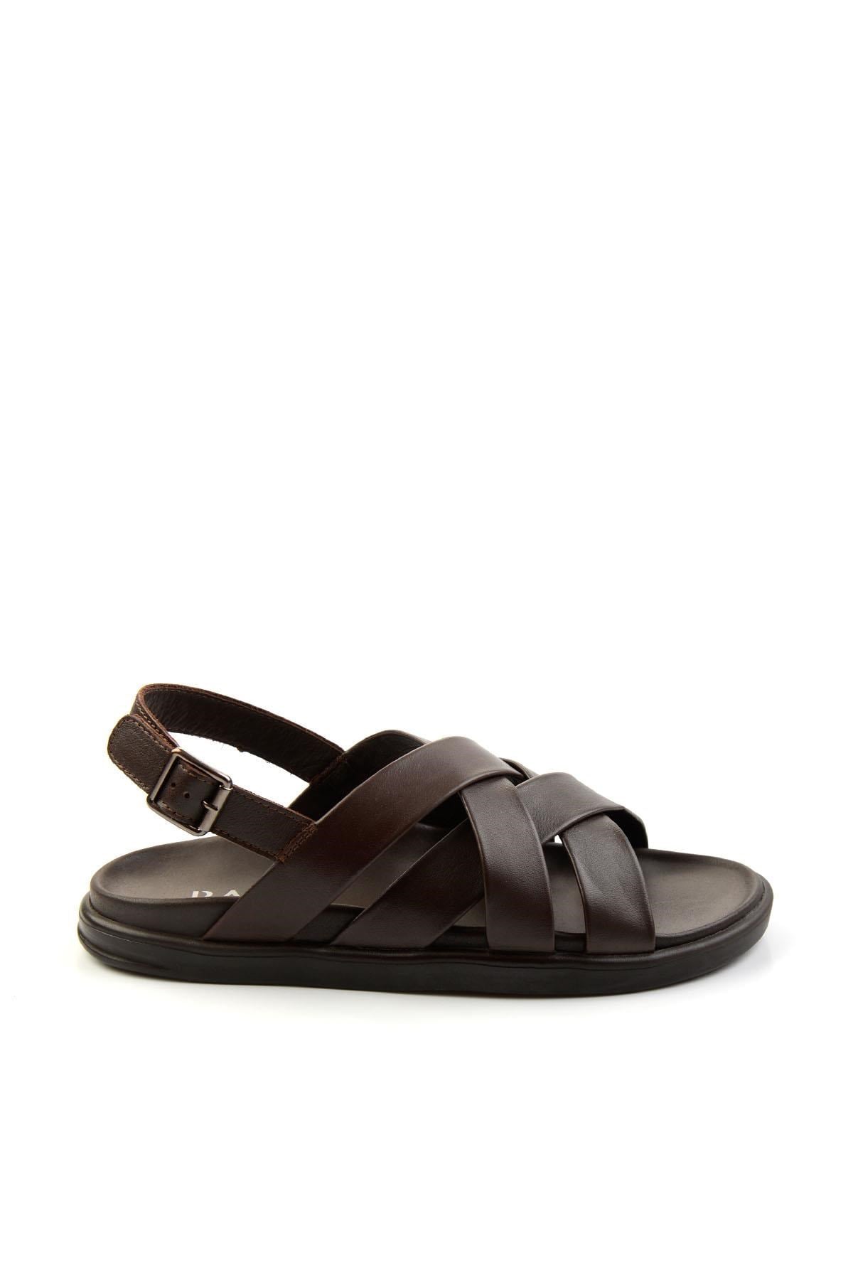 Kahve Hakiki Deri Erkek Sandalet E05863955543