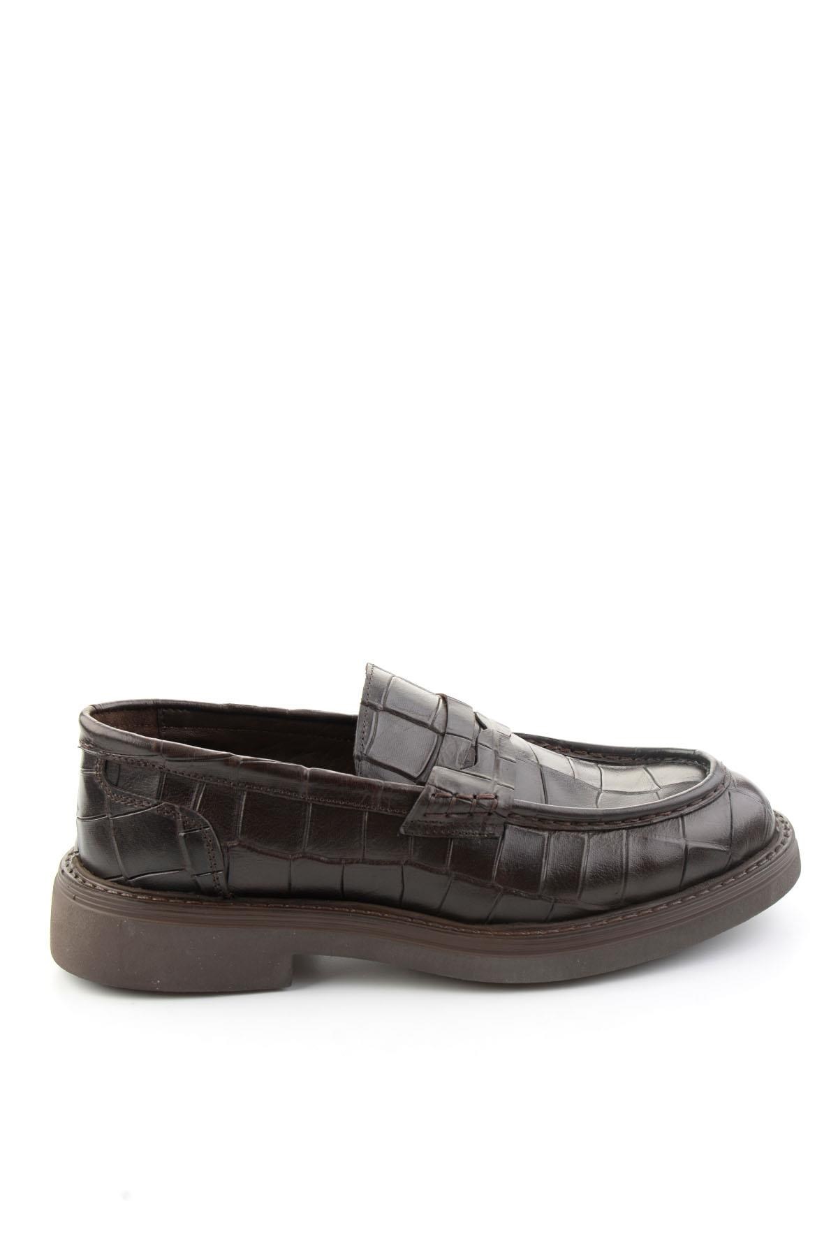 Kahve Kroko Hakiki Deri Erkek Loafer Ayakkabı E01597010111