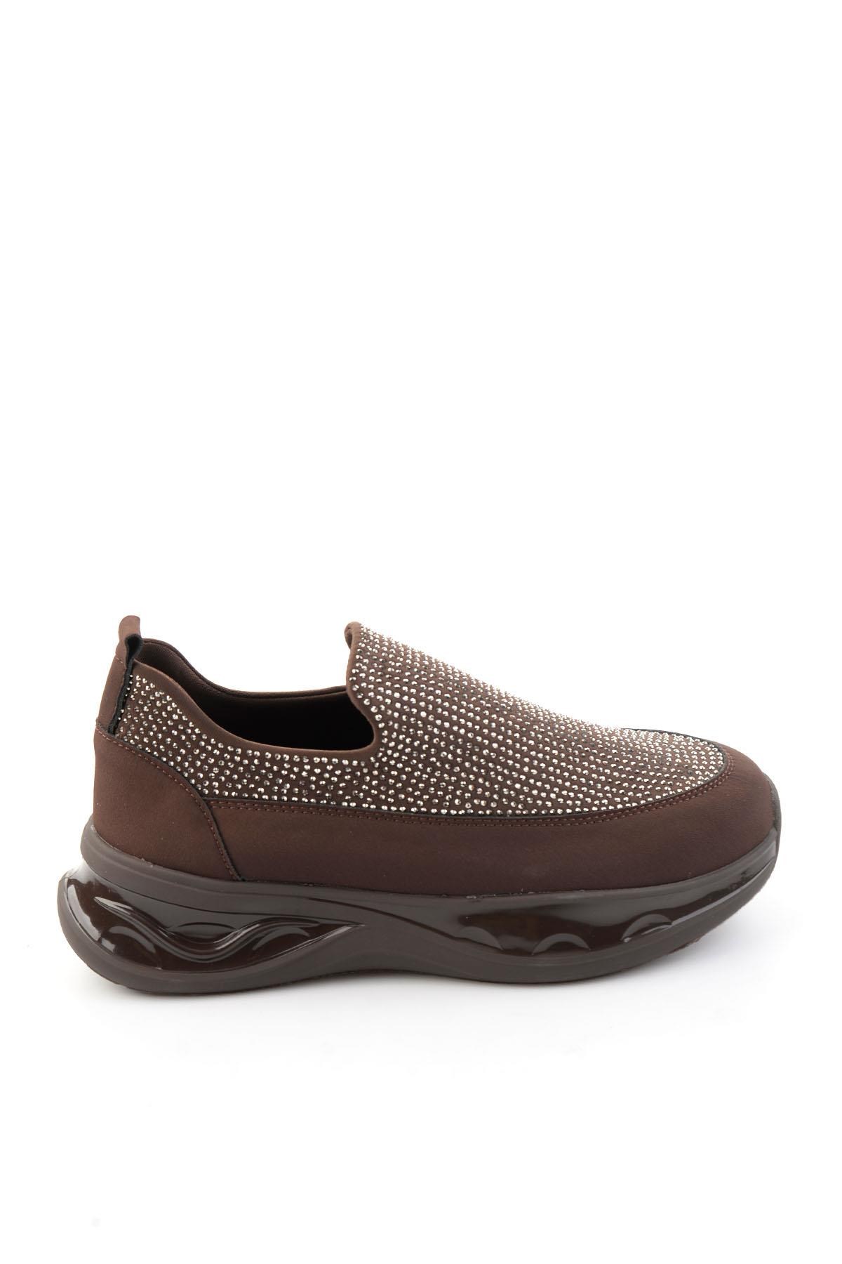 Kahve Platin Taşlı  Kadın Sneaker K01228092220