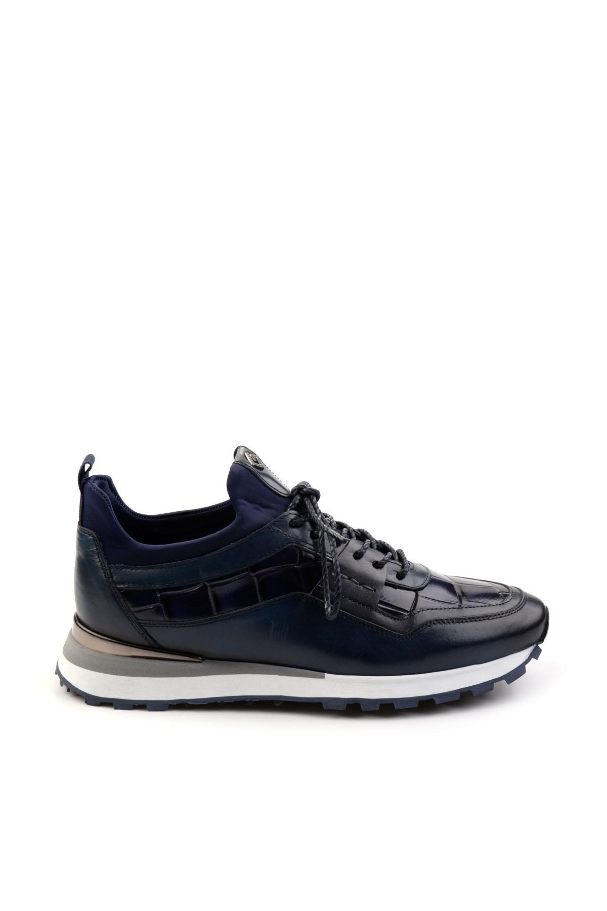 Lacivert Hakiki Deri Erkek Sneaker E01075610603