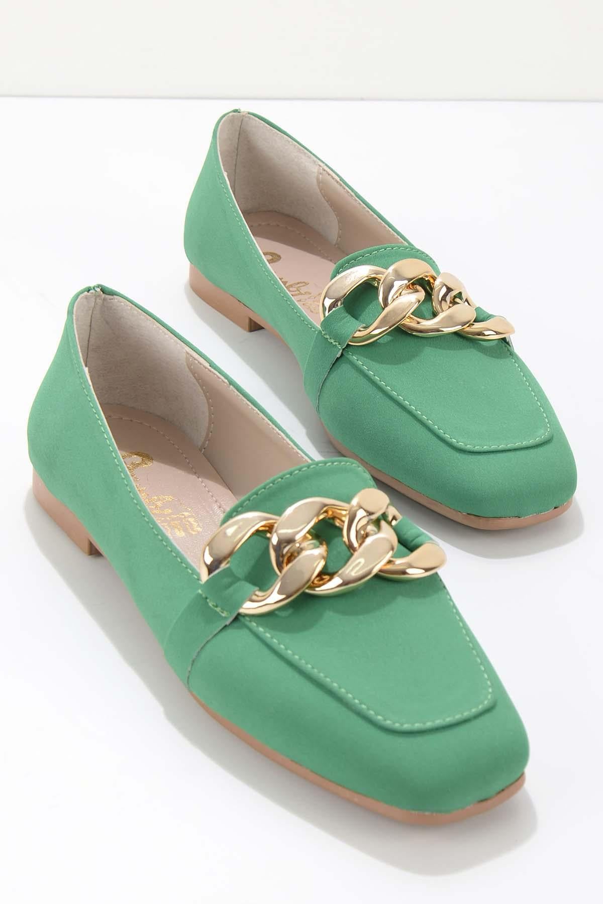Mat Yeşil  Kadın Loafer Ayakkabı K01641165938
