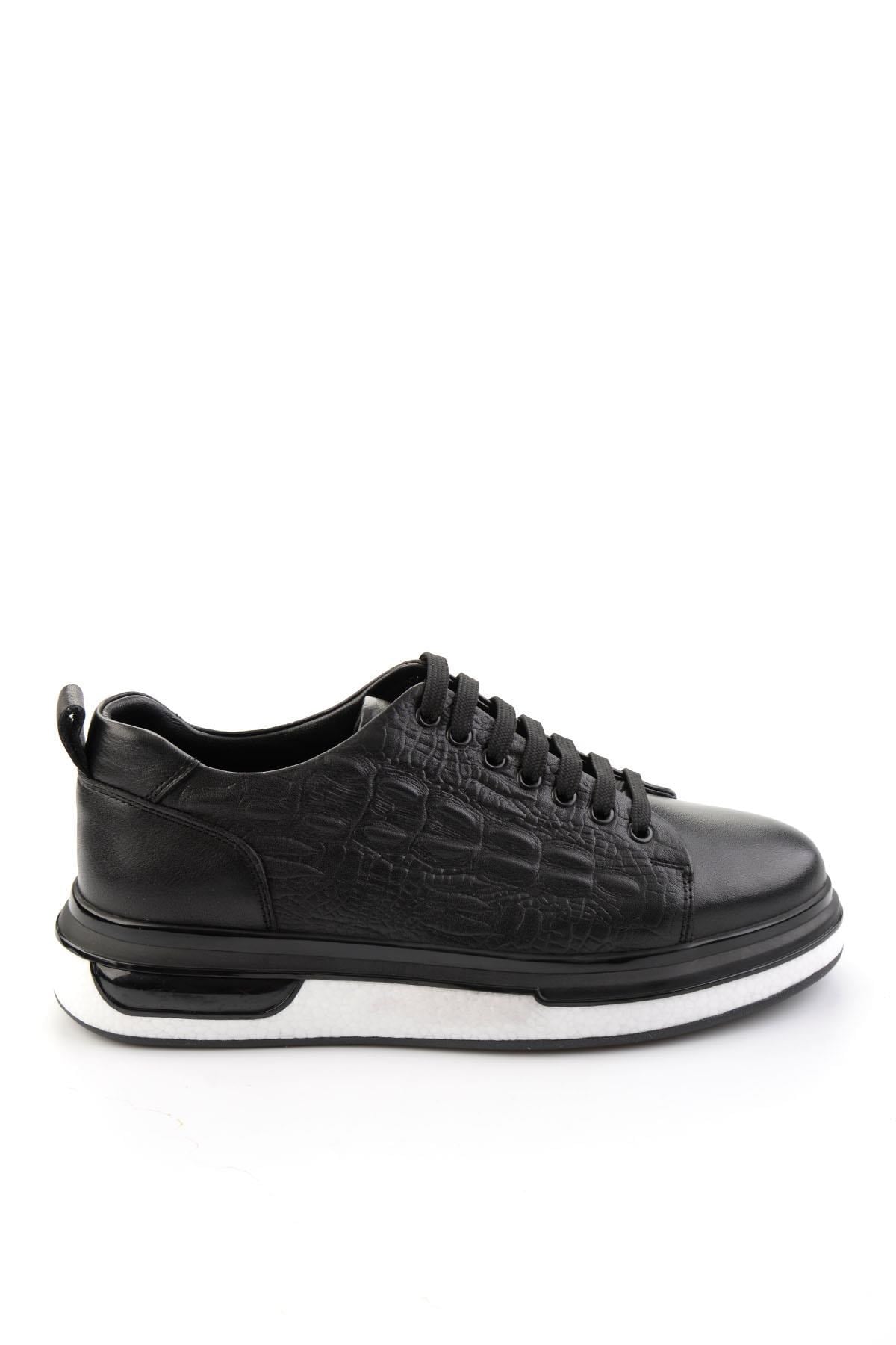 Siyah Baskılı Hakiki Deri Erkek Sneaker E01811038003