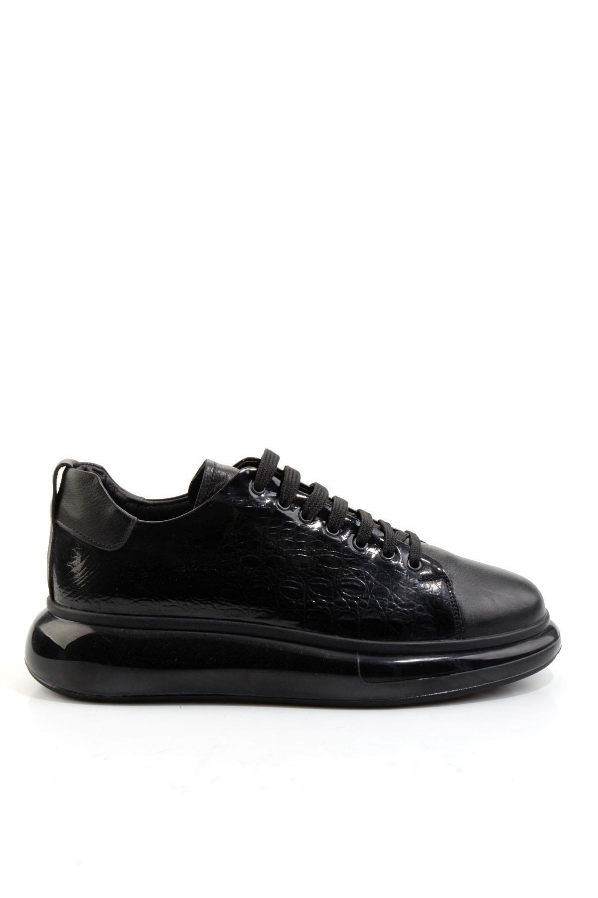 Siyah Baskılı Hakiki Deri Erkek Sneaker E01396100743